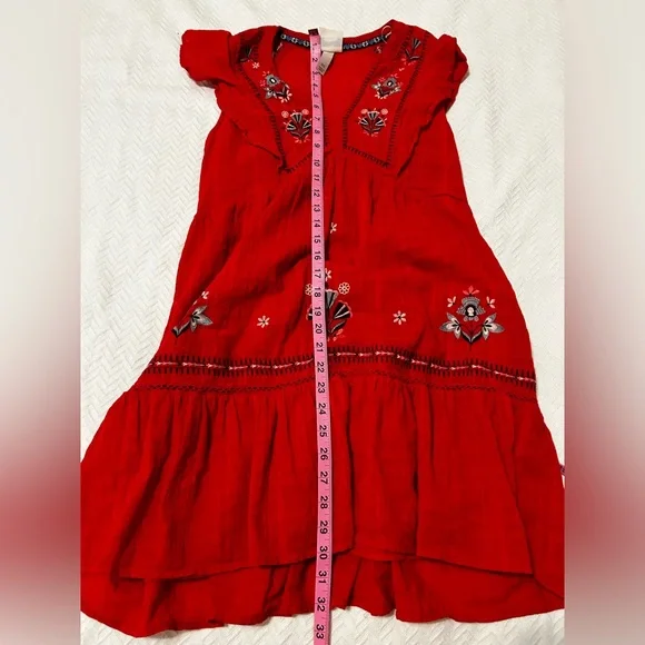 Knox Rose Red Ruffle Mini Dress Short Sleeve Embroidered Size XS boho - Picture 8 of 8